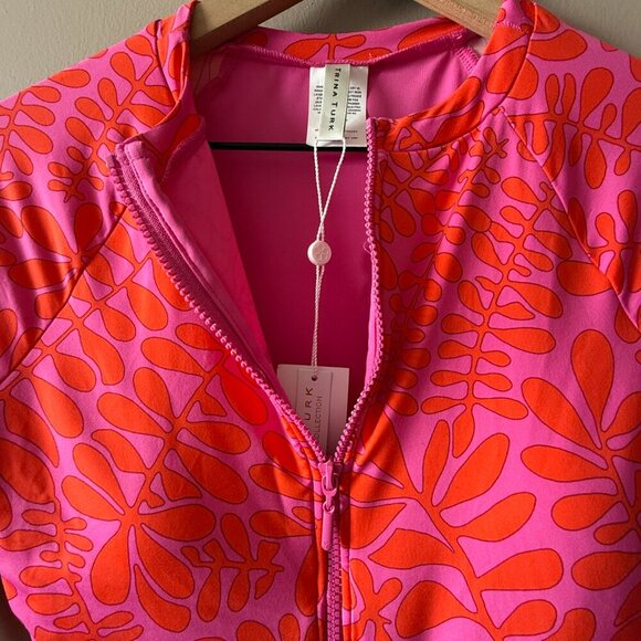 Women's M NWT Trina Turk Paddle Board One Piece Swim Suit Pink Orange - Picture 5 of 7